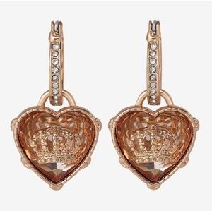 Juicy Couture Gold Crystal Crown Heart Hoop Earrings